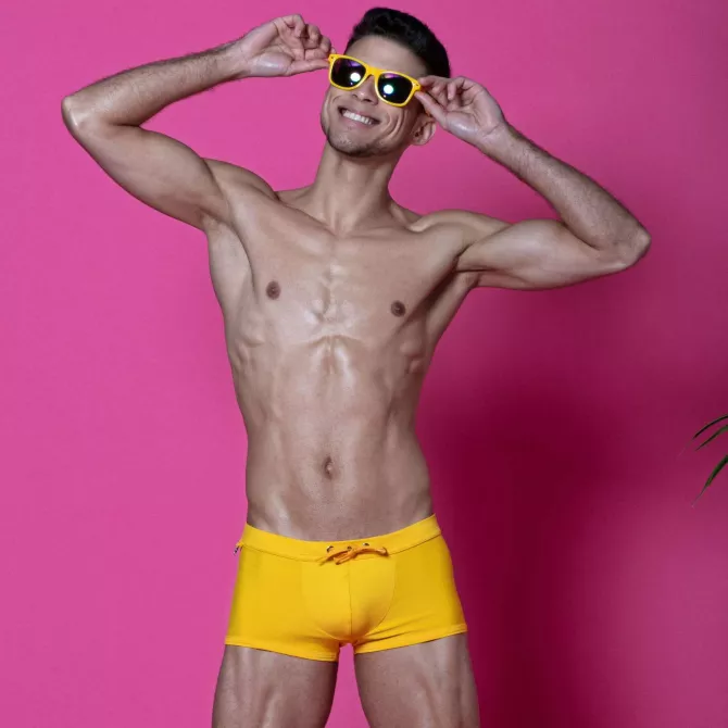 Mini Boxer De Bain Uni Jaune