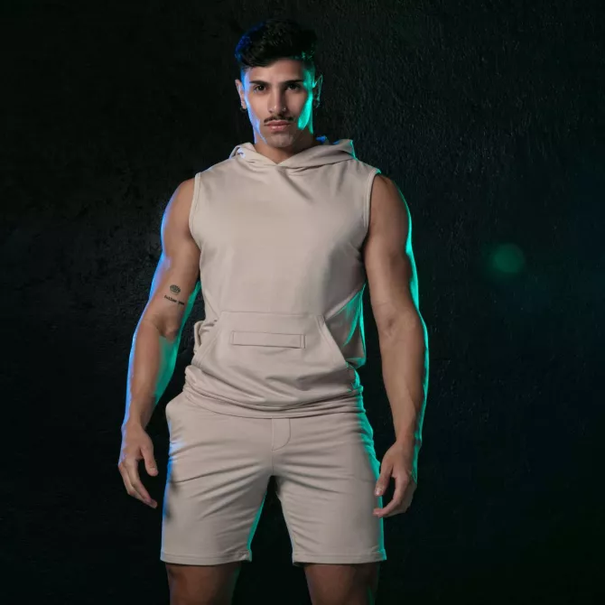 Sleeveless Bamboo Hoodie Beige