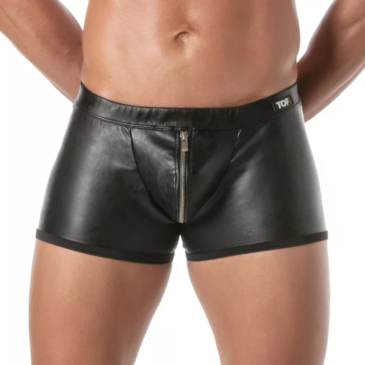 Boxer Zippé Push Up Kinky – Sous-vêtement cuir homme | TOF Paris