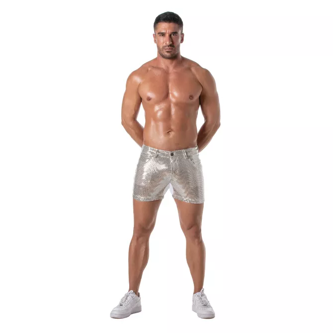 Short Sexy Homme Mi-Cuisse Argenté Pailleté - TOF Paris