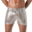Glitter 5 Pockets Mid Thigh Shorts Silver