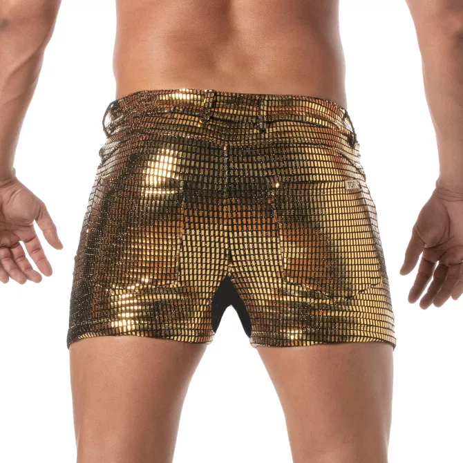 Short Mi-Cuisse à 5 Poches Pailletées Argent