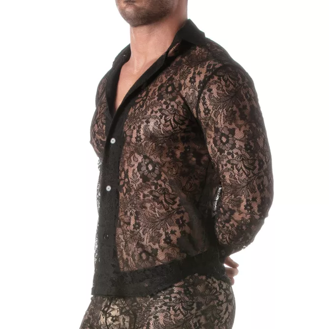 Une Chemise à Manches Longues en Dentelle Pour Homme vu de profil