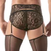 A Lace Garter belt Set with a Lace Mini brief Black From Back