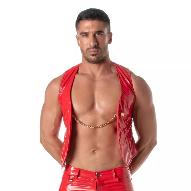 Gilet A Chaines Vinyl Rouge