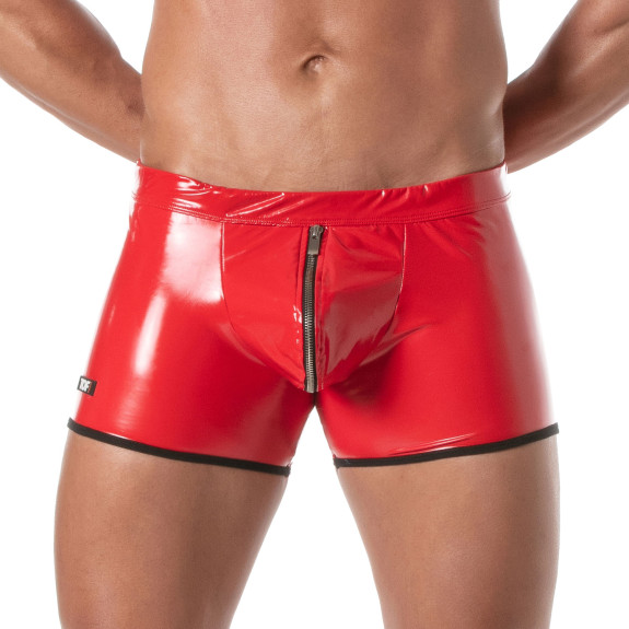 Boxer Zippé Push Up Vinyl Rouge