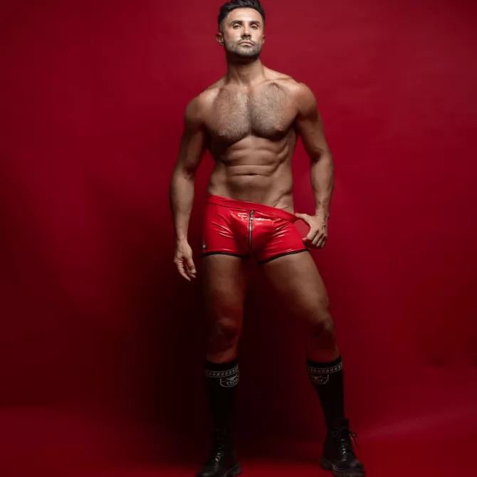 Vinyl Zipped Push Up Boxer Red