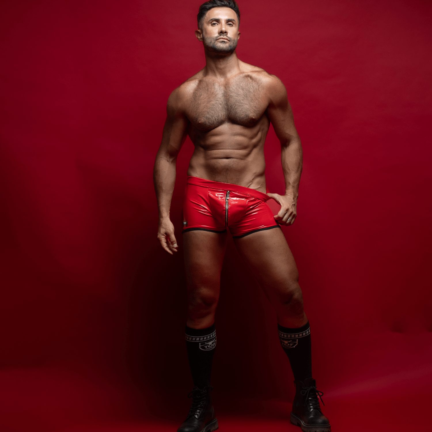 Boxer Zippé Push Up Vinyl Rouge