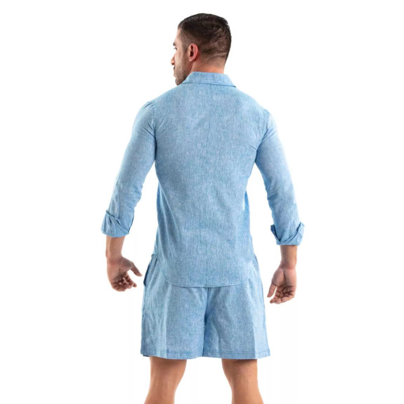 Chemise En Lin A Manches Longues Bleu