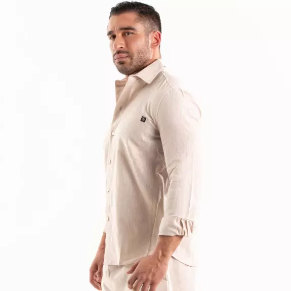 Chemise En Lin A Manches Longues Beige