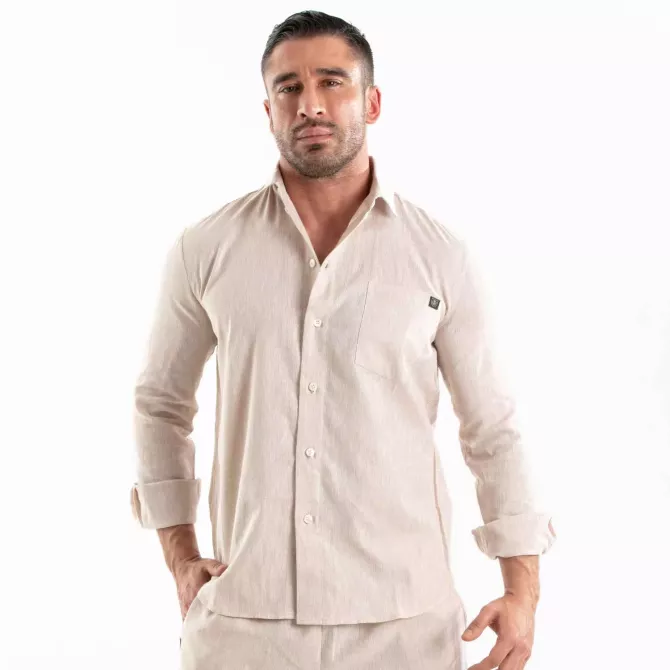 Linen Long Sleeve Shirt Beige