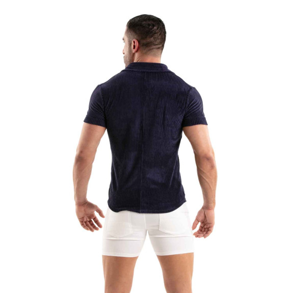 Chemise Tricotée En Velours Côtelé Bleu Marine
