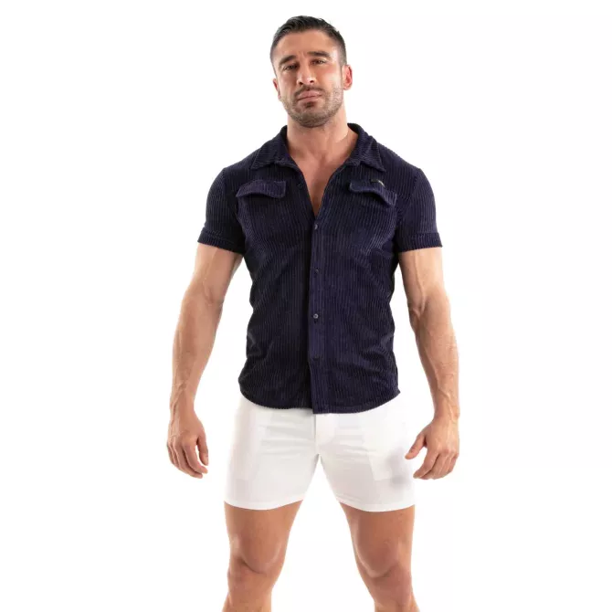 Chemise Tricotée En Velours Côtelé Bleu Marine
