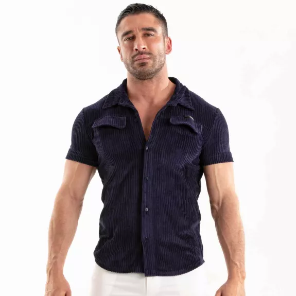 Chemise Tricotée En Velours Côtelé Bleu Marine
