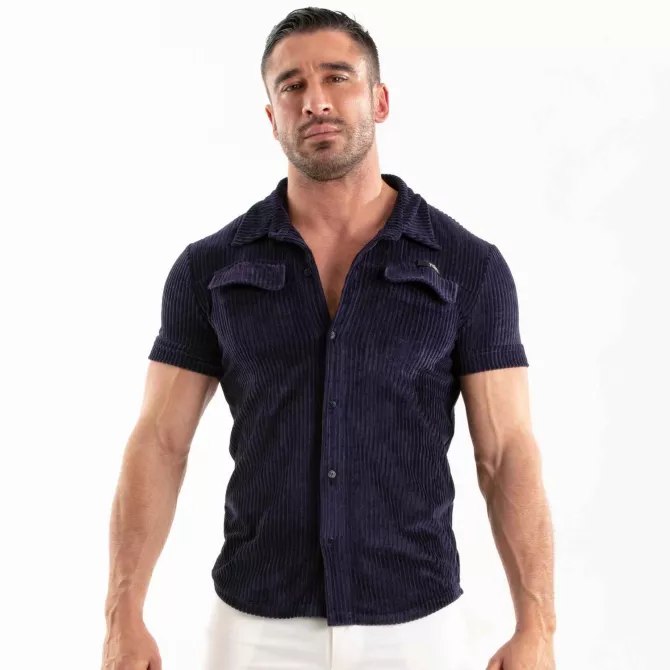 Chemise Tricotée En Velours Côtelé Bleu Marine