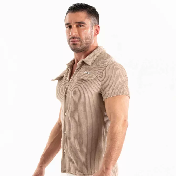 Chemise Tricotée En Velours Côtelé Sable