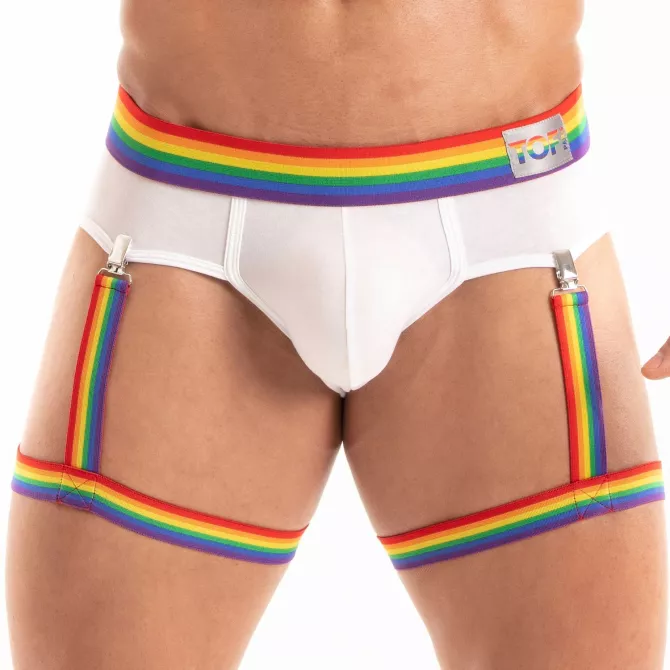 The Pride Briefs White With Rainbow Leg Harness