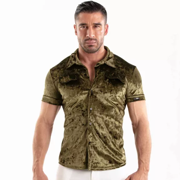 Chemise En Velours Froissé Kaki