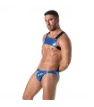 Men Wearing A Fiesta Zipped Pocket Harness Royal Blue From Side