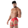 Men with a fluid lace garter strap red