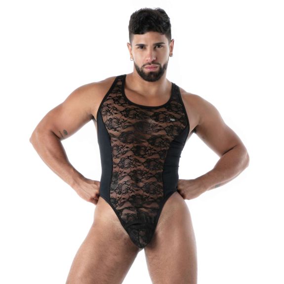 Fluid lace open bodythong black