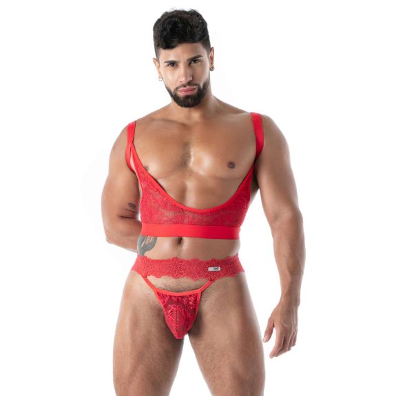 Le String Ultra en Dentelle Fluide Rouge