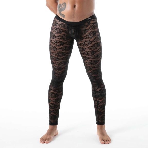 Legging ouvert en dentelle noir Legging ouvert en dentelle noir de face zoom produit