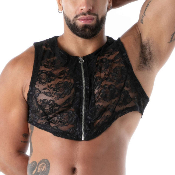 Men With a Fluid Lace Zipped Crop top