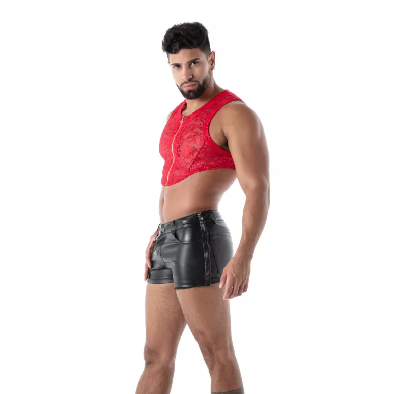 Fluid Lace Zipped Crop top Red