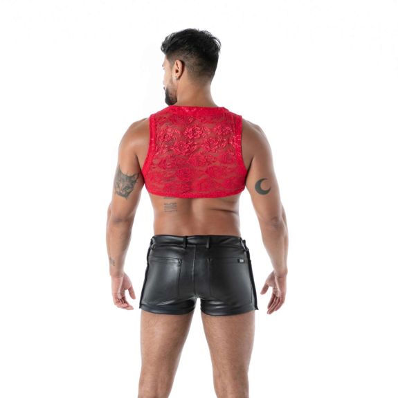 Crop Top Zippé en Dentelle Fluide Rouge