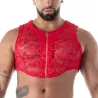 Crop Top Zippé en Dentelle Fluide Rouge