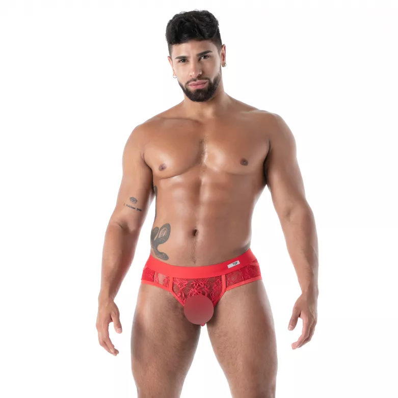 The Fluid Lace Pocket Brief Red By TOF Paris
