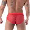 Slip à poche en dentelle rouge de dos zoom produit