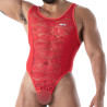The new fluid lace open bodythong red by TOF Paris.