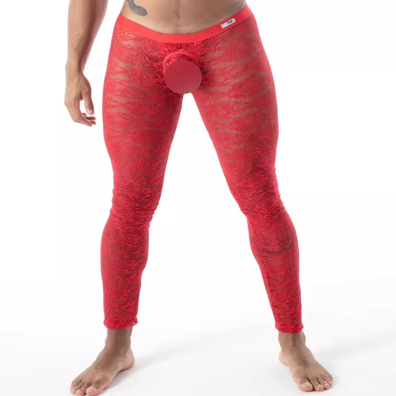 Discover the fluid lace open legging red