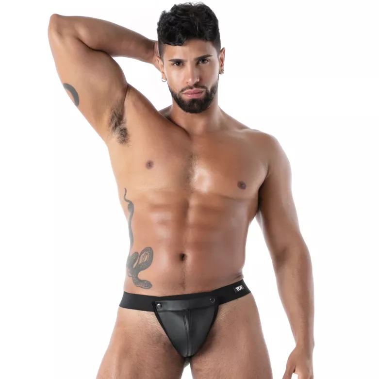 Black Neoprene Snap Thong – Sexy Men's Lingerie | TOF Paris
