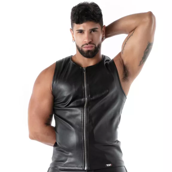 Black Sexy Men’s Tank Top – Metal Zip | TOF Paris