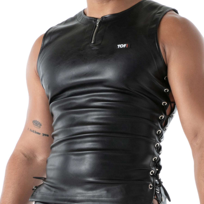 Kinky Black Lace-Up Tank Top – Sexy & Bondage | TOF Paris