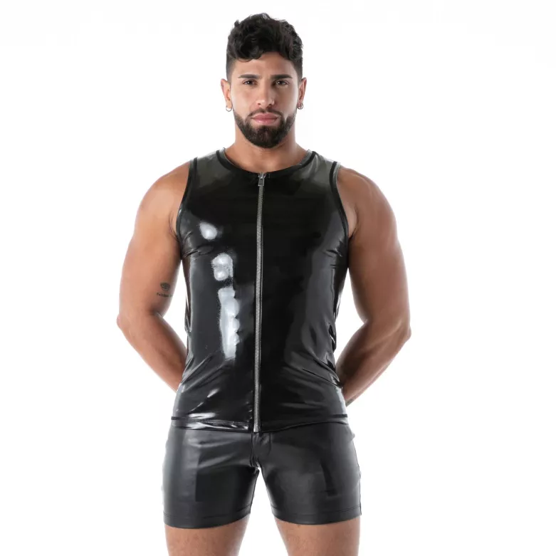 Black Second Skin Zip Latex Tank Top