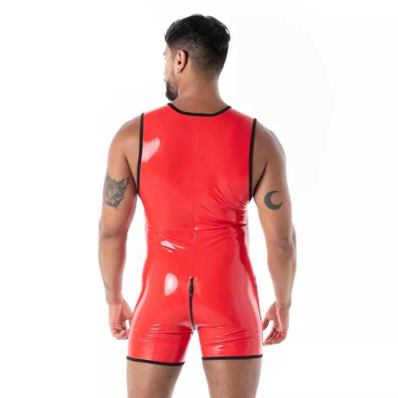 Latex Full Zip Body red
