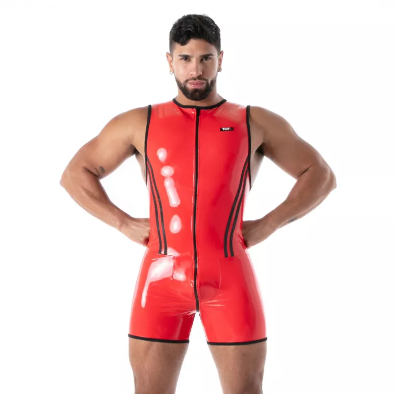 Latex Full Zip Body second skin red