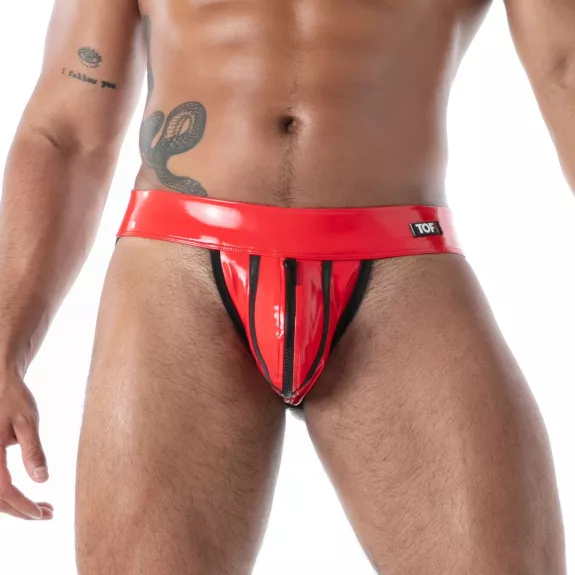 Jock Zippé en Latex Seconde Peau Rouge