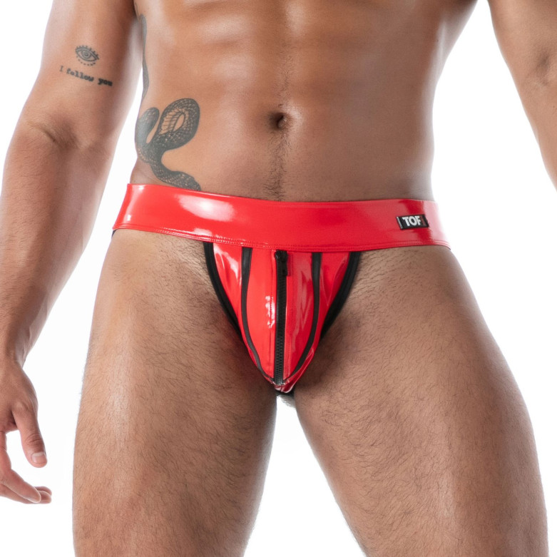 Zipped Jock Latex Second Skin Red
