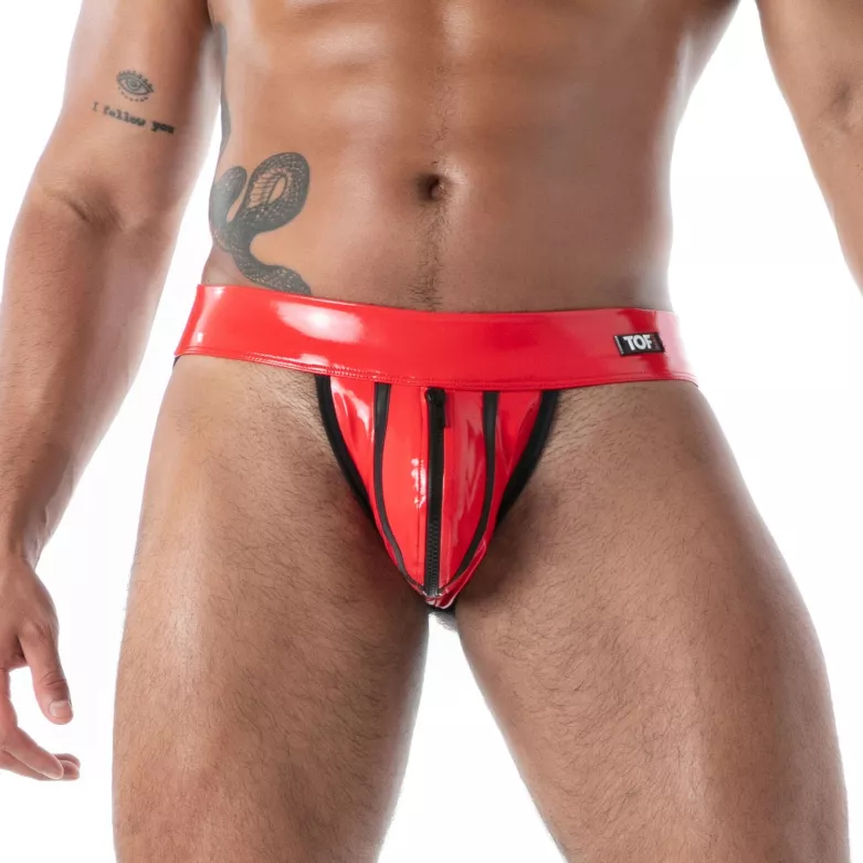 Zipped Jock Latex Second Skin Red