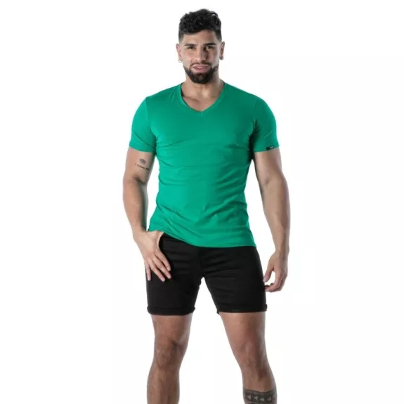 T-Shirt Coloré à Col V Vert - T-shirts homme tendance | TOF Paris