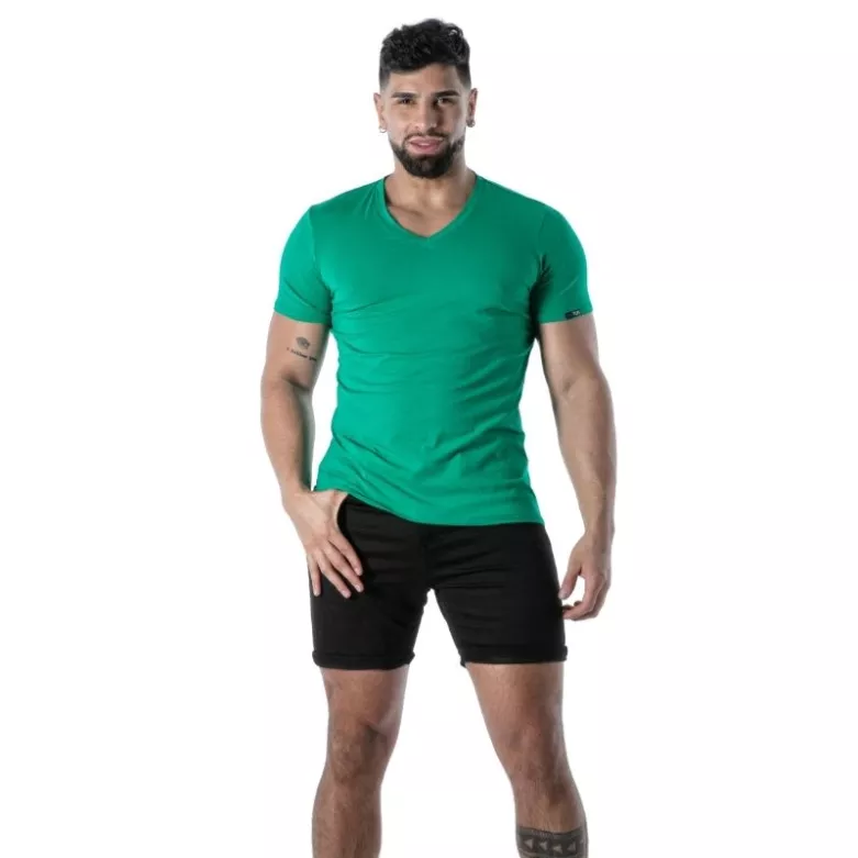 T-Shirt Coloré à Col V Vert - T-shirts homme tendance | TOF Paris