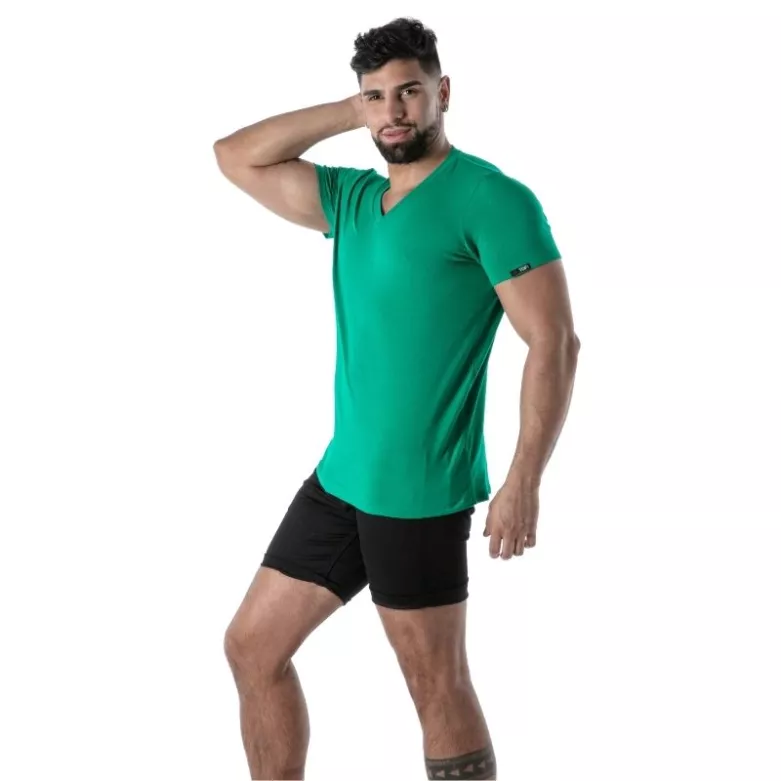 Colored V-Neck T-Shirt in Green - Men's Casual T-Shirts | TOF Paris