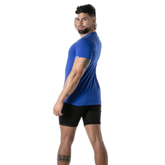 T-Shirt Coloré à Col V Bleu