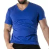 T-Shirt Coloré à Col V Bleu
