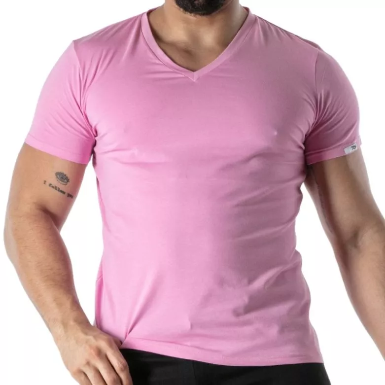 Pink V-Neck T-Shirt - Men's Casual & Fashion T-Shirts | TOF Paris